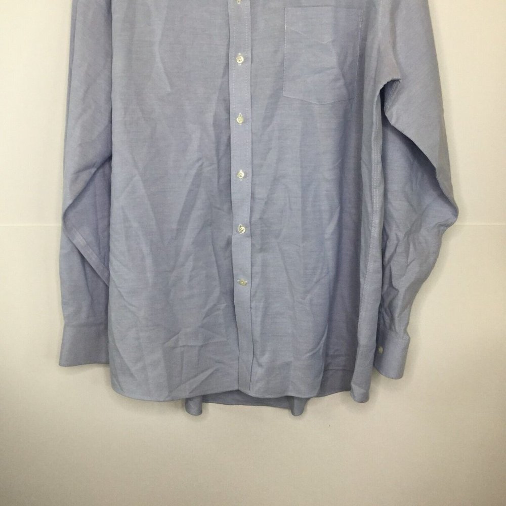 Stafford Button-Up Shirt Men 18 (36-37) Blue Chambray Regular Fit Long Sleeve - Picture 3 of 11